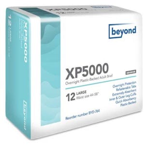 Bag of Beyond XP 5000 disposable plastic backed adult diapers